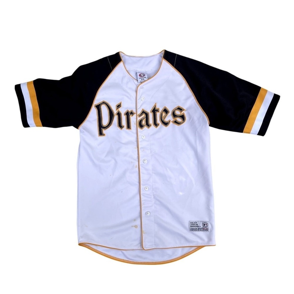 True Fan Pittsburgh Pirates MLB Baseball Jersey Mens Medium White Black Stitched